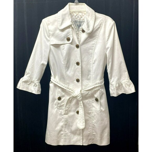 Marvin Richards Jackets & Blazers - Marvin Richards White Trench Coat Tortoiseshell Buttons & Belted Waist Size S